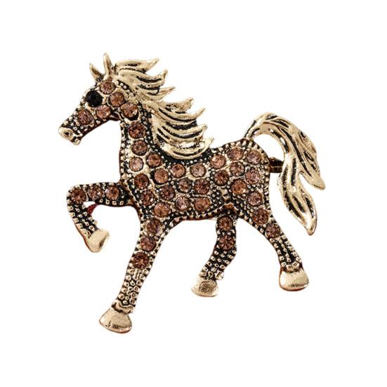 Yousheng Retro Horse Brooch Rhinestone Inlaid Horse Pin Zodiac Year Animal Brooch Men Women Suit Accessory for Handbag Clothes Decoration