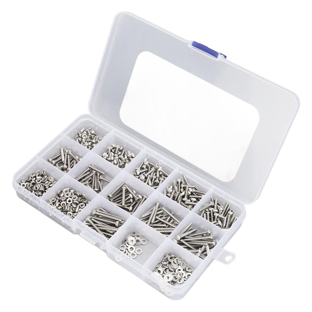 840 шт. набор болтов и гаек метрический M2. Ассорти из шестигранных винтов из нержавеющей стали с плоским шлицем W