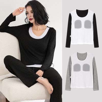 Комплект пижамы из модала из двух частей для женщин, топ с длинным рукавом и брюки, одежда для сна со встроенным бюстгальтером, повседневная домашняя одежда, комплект пижамы