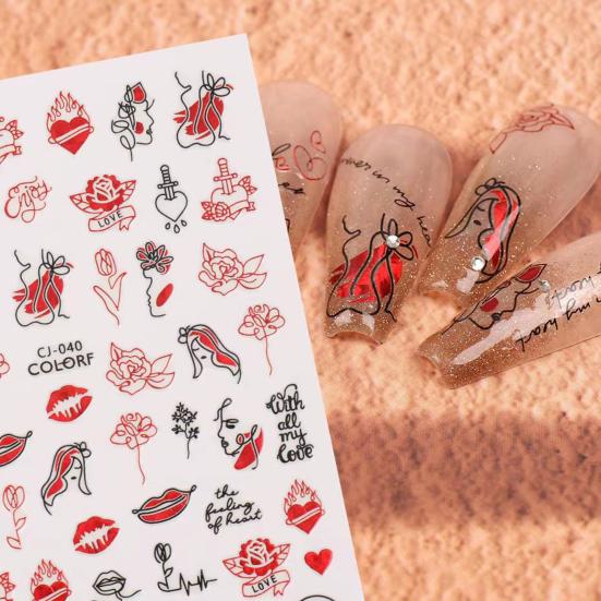 2Pcs Nail Art Sticker Non-Fading Easy Paste Self-Adhesive Non-falling DIY Valentines Day Red Heart Pattern Manicure Decal Nail Salon Supply