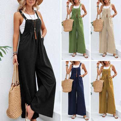 Комбинезон на подтяжках, свободный однотонный комбинезон без рукавов с карманами, длинные брюки-комбинезон, широкие комбинезоны для улицы
