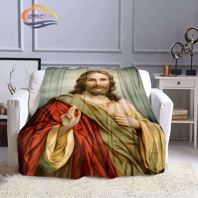 Одеяло с изображением Иисуса Христа, фланелевое теплое мягкое плюшевое одеяло для дивана-кровати, одеяло из серии «Дева Мария и Иисус», религиозное верование