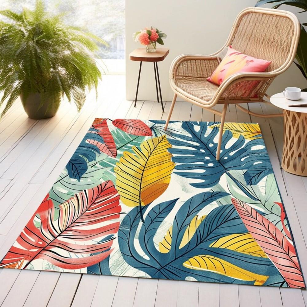 Tropical Floral Leave Print Area Rug for Home Living Room Bedroom Kitchen Soft Carpet for Kitchen Doormat Bedroom Home Office
