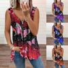 Women's Top Summer New Fashion Rose Flower Printed Casual Plus Size Sleeveless Zipper V-neck Top Loose Soft and Comfortable Tank Top