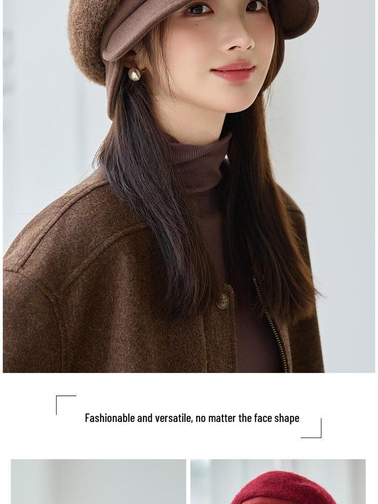 Женский берет в британском стиле, ветрозащитный - Универсальная, теплая плиссированная шляпа художника с металлической этикеткой для осени и зимы