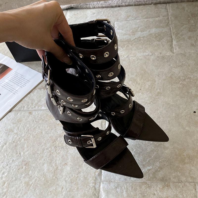 Fashion Fashion Open Toe Modern Women Ankle Boots With Thin Heels Shoes Female Ankle Buckle Footwear Ladies Heeled Sandals Booties Shoes
