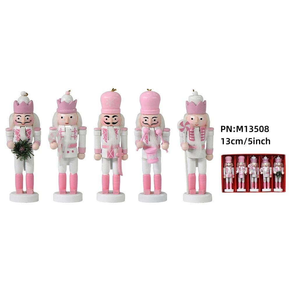 5PCS Vintage Soldier Doll Macarone Powder Handcraft Figurine Christmas Nutcracker Office Decor