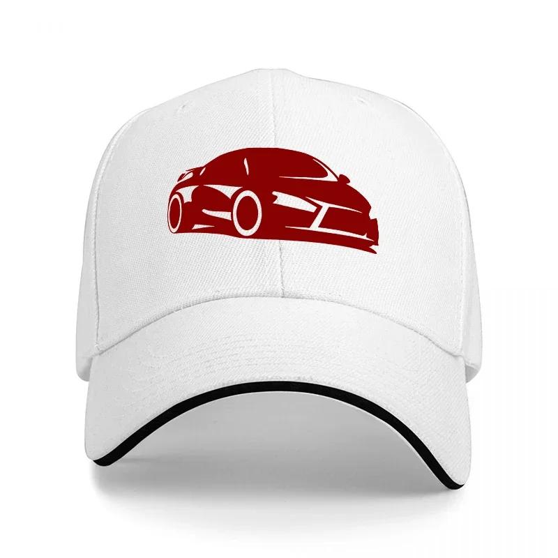 Red Sports Car Logo Black Baseball Cap with White Trim Classic Adjustable Fit for Automotive Enthusiasts and Streetwear Fans