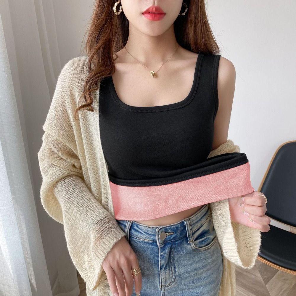 Velvet Thermal Tops Slim Warm Undershirt Cozy Warm Sling Vest Autumn Winter