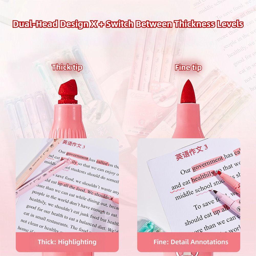 5pcs Pastel Colors Fluorescent Pen Dual Tip Colored Mark Pen Smudge-Proof Drawing Pen Student Use