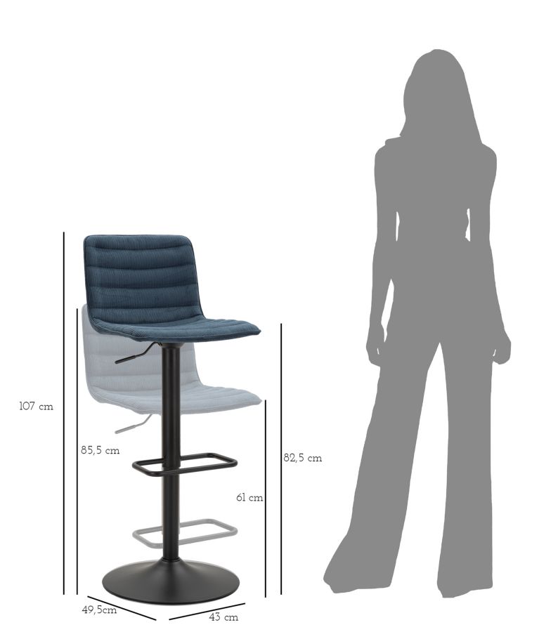 Bar Stool With Lift High Navy Cm 43X49,5X85,5-107(Seat Cm 61-82,5) Set 2Pcs