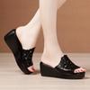 Fashion 2025 New Platform Black Women's Sandals Leather Wedges High Heel Hollow Peep Toe Female Ladies Shoes Beach Slippers Rome Style