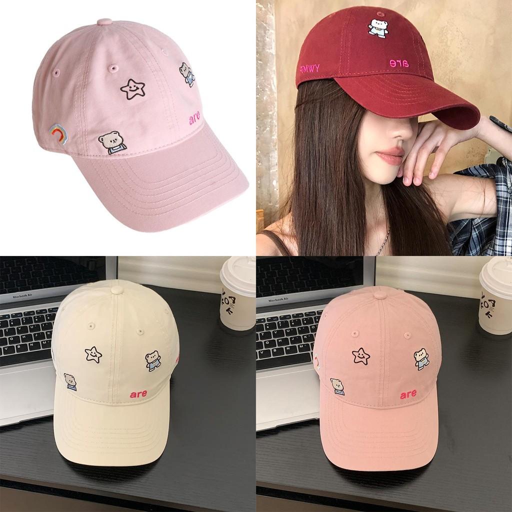 Korean Style Soft Top Baseball Hat With Bear And Letter Embroidery Design For Sunshade And Breathability
