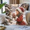 2D Flat - 1pc Vintage Winter Snow Scene Girl And Bird Double-Sided Print Christmas Pillow Cover, Zipper Closure, Suitable for Living Room, Office, Car