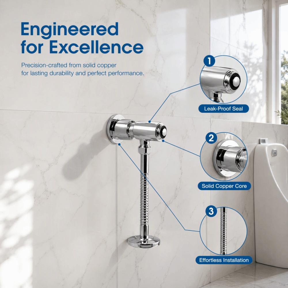 Copper Material Urinal Flush Valve Exposed Type Wall Mounted Flush Valve For Home Use