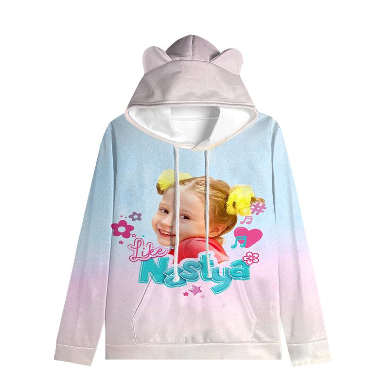 Толстовка с капюшоном для детей Like Nastya с кошачьими ушками, регулируемые ушки, милый мультяшный дизайн, мягкий зимний теплый пуловер для мальчиков и девочек