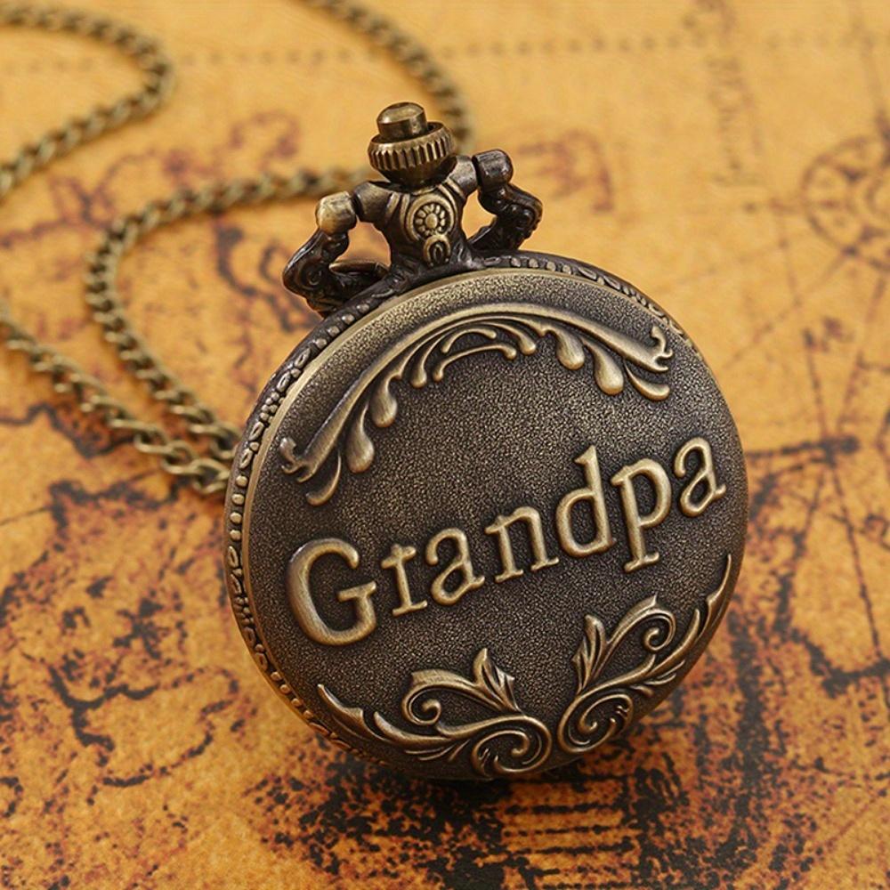 2 шт./комплект, мужские карманные часы, антикварные карманные часы «Gandpa», винтажные кварцевые панк-часы с подвеской на ожерелье, сплав, подарки для коллекционных произведений искусства.