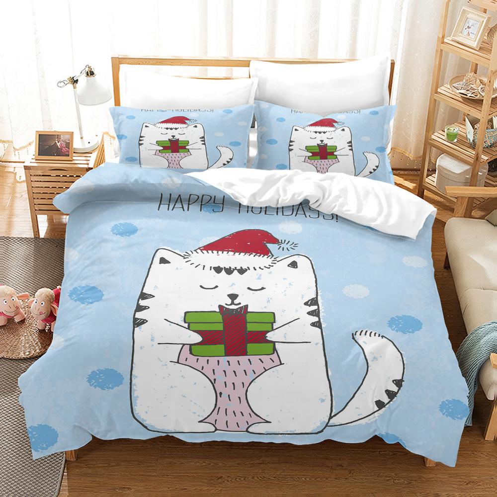 Cartoon Cat King Full Queen Duvet Cover Lovely Pet Kitty Bedding Set Animal Quilt Cover 2/3pcs Purple Polyester Comforter Cover