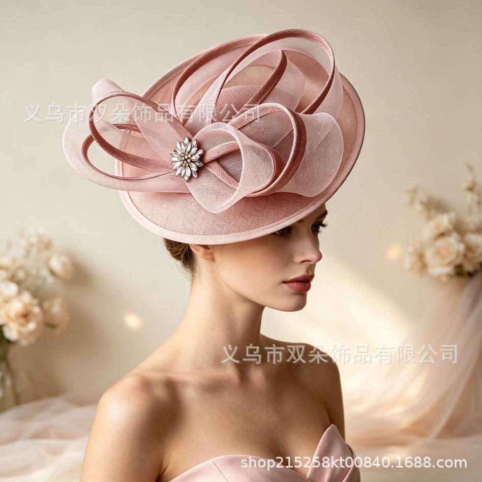 French retro imitation linen top hat mesh headgear horse racing festival banquet bridal hair accessories light luxury party top hat