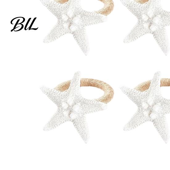Summer Dinner Napkin Holders 6Pcs Coastal Starfish Rings Rustic Holiday Jute Rope Ring Seaside Party for Beach House Nautical Theme Tableware