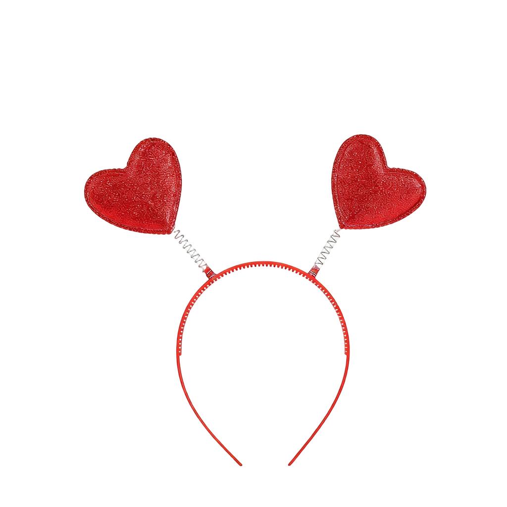 Heart Shaped Glitter Headband with Decorative Tinsel and Flexible Heart Accents for Costume Party Events and Celebrations