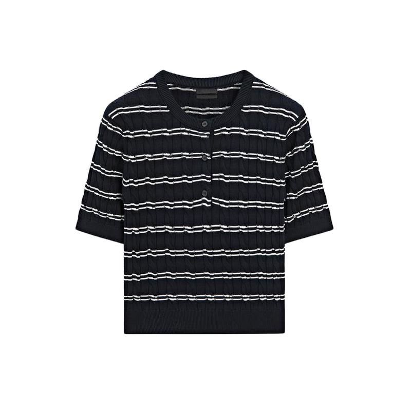 MD Spring New Women's Clothing Intellectual Intelligence Commute Style Stripes Short Sleeve Knitwear Tops 5719678