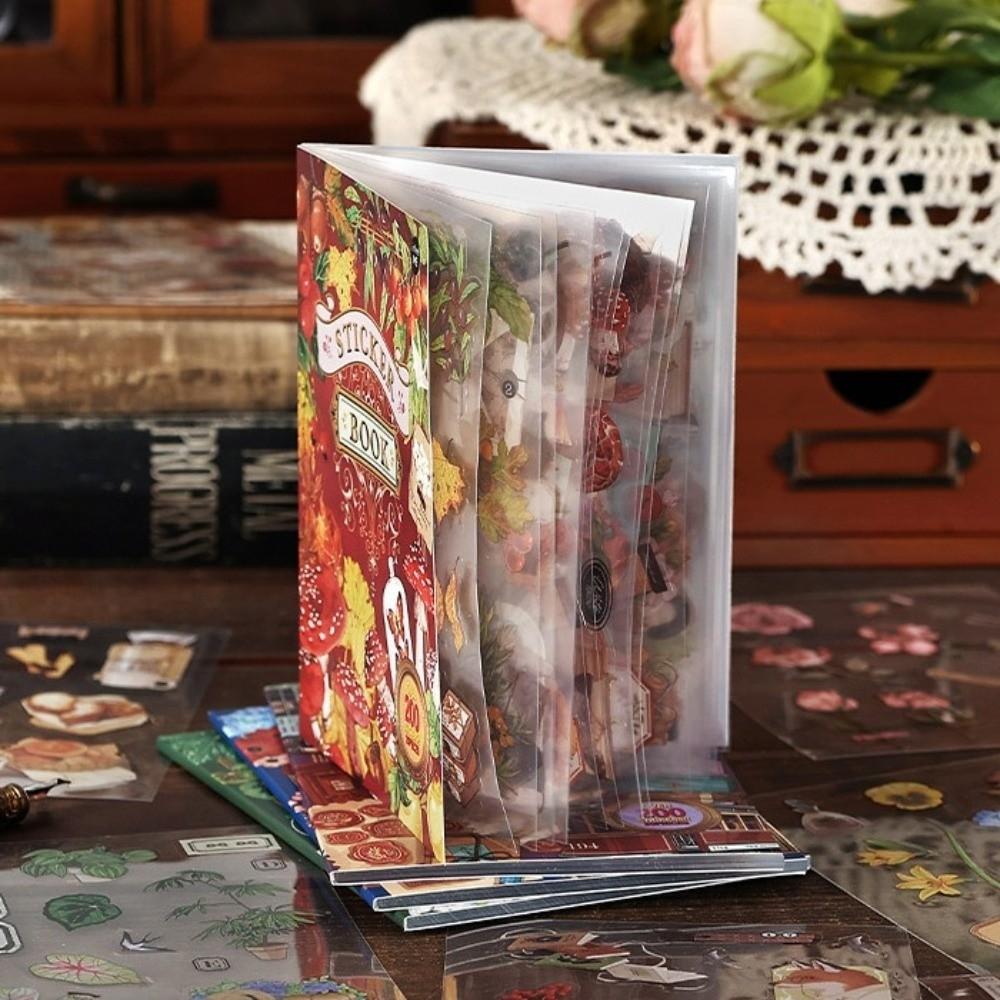 20sheets Vintage Sticker Book Retro Floral Plant Sticker Book Decorative Scrapbook stickers Journal