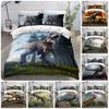 Фото Динозавр Трехмерная 3D Цифровая Печать Пододеяльник Набор из Трех Предметов Полированная Европейская и Американская Простыня Наволочка