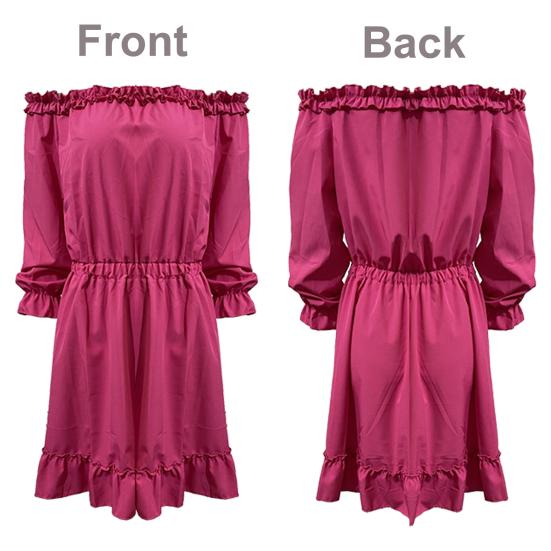 Платье С открытыми плечами Открытая спина С рюшами Длинные рукава Плиссированные Пэчворк Сплошной цвет Трапеция Леди Выпускной