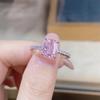 S925 Sterling Silver Pink Radiant Cut Flower Ring for Women - Cute, Sweet, INS Style.