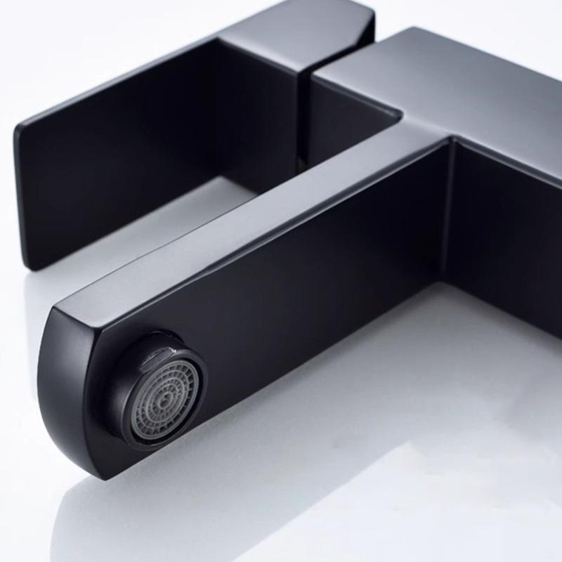 Квадратный смеситель для раковины в ванной комнате, современная черная отделка, однорычажный смеситель, контроль горячей и холодной воды, устойчивый к коррозии