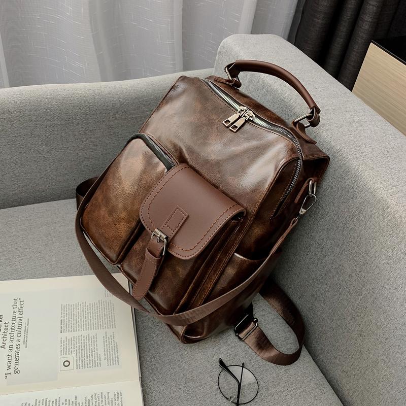 Винтажный рюкзак из искусственной кожи для женщин в корейском стиле, большая вместимость, модная сумка через плечо, повседневный универсальный женский рюкзак для путешествий