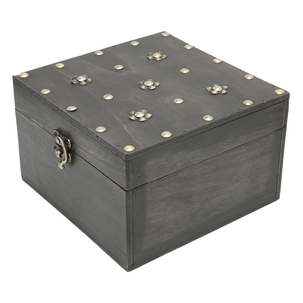 Retro Wooden Storage Box Metal Hinge Decorative Treasure Storing Chest Organizer for Home Office