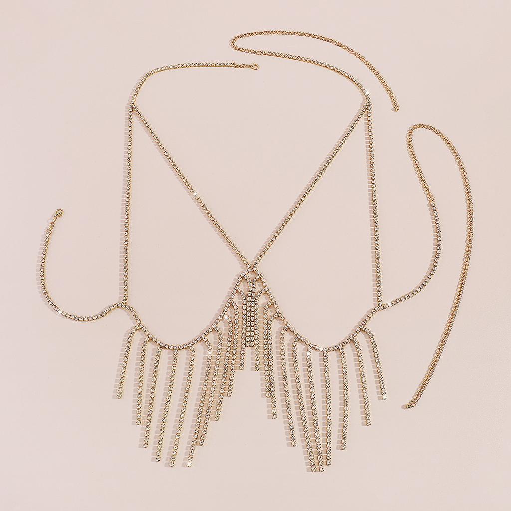 Exaggerated Beach Bikini Sexy Body Chain Fashionable Metal Tassel Diamond Temperament Chest Chain