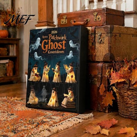 Halloween Countdown Box Advent Calendar 2026, 24 Days Patchwork Ghost with Kids Surprise Luminous Figures, Collectible Gifts for Boys