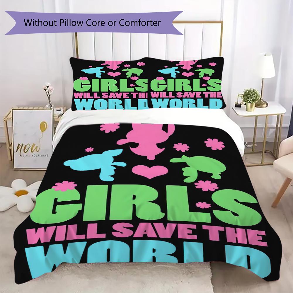 1PC The Powerpuff Girls Bedding Quilt Set Quilt Cover Pillowcase Home Decoration Birthday Gift (1 * duvet cover + 2 * pillowcase, without core)A11