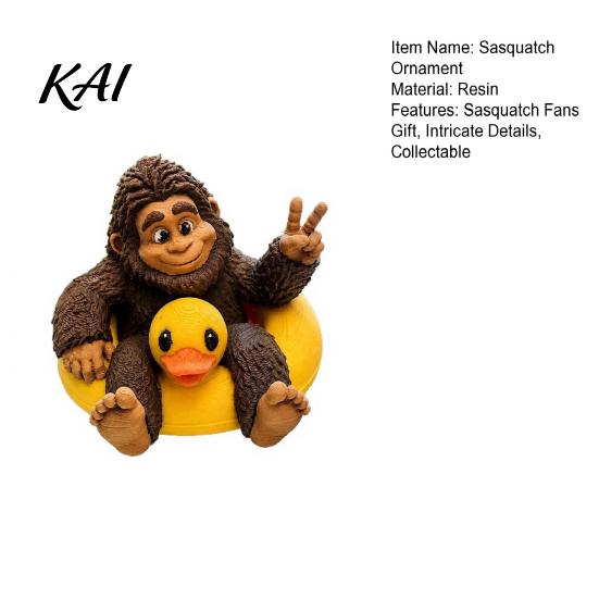 Sasquatch Resin Ornament And Duck Figurine, on Swimming Ring Statue, Lifelike Statue Funny Animal for Home Tabletop Shelf Decor Unique Display