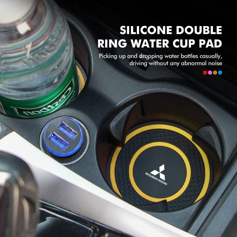 2Pcs Car Coaster Silicone Mug Drinking Mug Non-Slip Pad Interior Accessories For Mitsubishi Outlander Lancer Eclipse Mirage