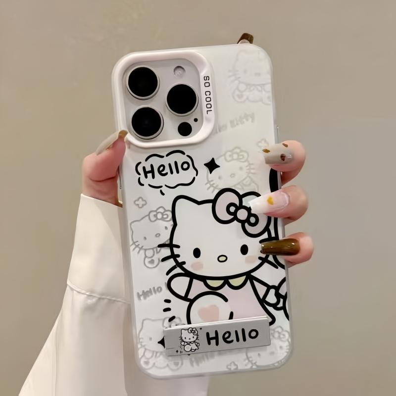 Cartoon Hello Kitty Bracket Holder Phone Case For Iphone 17 Pro Max 17 Air 16 15 14 11 12 13 Pro Max 16 Plus 16e 13 Mini Casing