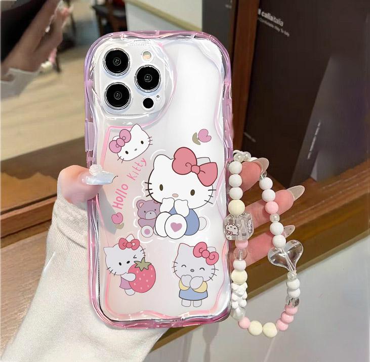 Розовый прозрачный чехол-браслет Hello Kitty для Xiaomi Redmi Note 15 Pro 5G 15 15C 14C 13C 12 Note 14 13 12 Pro Plus 5G