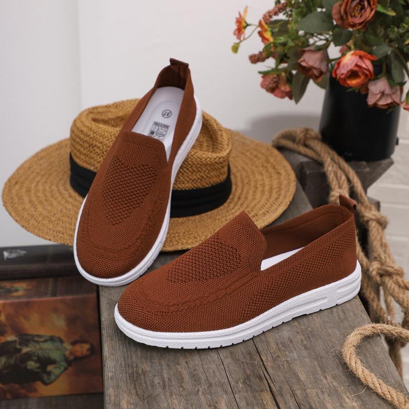 Foreign Trade Casual Single Shoes Women's Shoes Autumn New Fly-woven Mesh Round Head One Pedal Large Size Flat Bottom Cross-border Women
