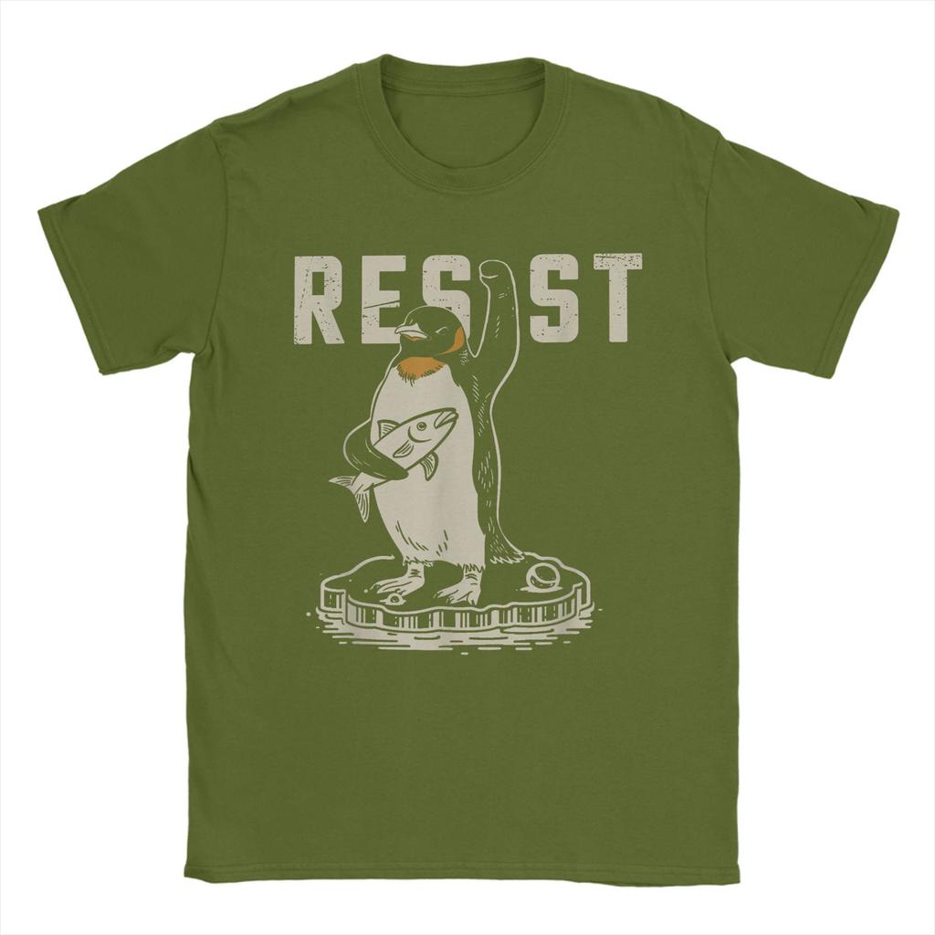 Men Resist Penguin Activism Funny Activism T Shirts Against Tariffs Tops Vintage Short Sleeve Round Neck Tees Present T-Shirts