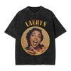 Washed T Shirt Lauryn Hills Portrait Circle Hip Hop Fashion T-Shirts Street Streetwear Short Sleeve Printed Tops Tees Men Women