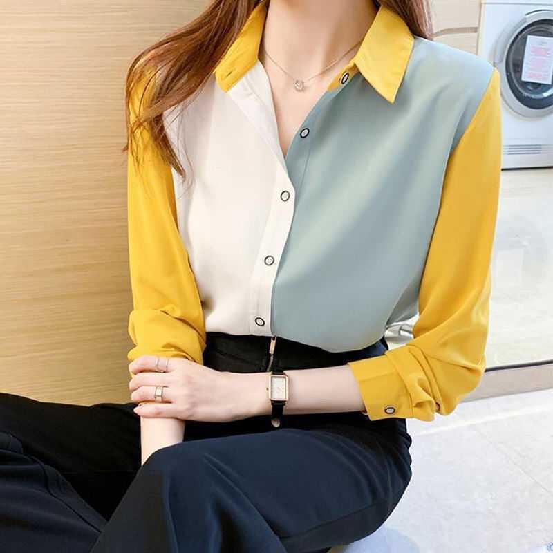 Office Lady Solid Color Blouses Button Turn-down Collar Simple Loose Shirts Tops Women Spring Grace Trend Clothing Plus Size