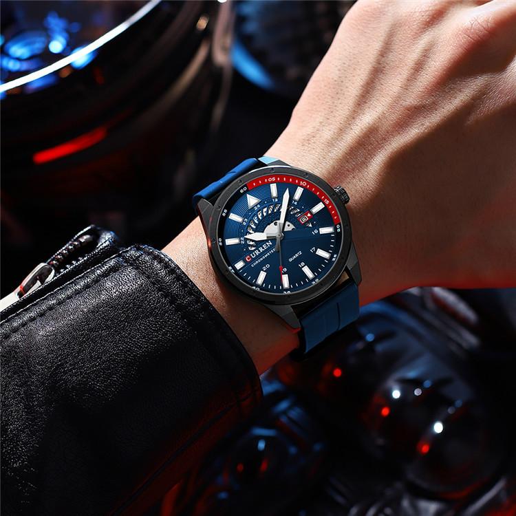 CURREN 8421 Новые мужские спортивные часы с отображением дня недели и даты Кожаный ремешок Мужские часы