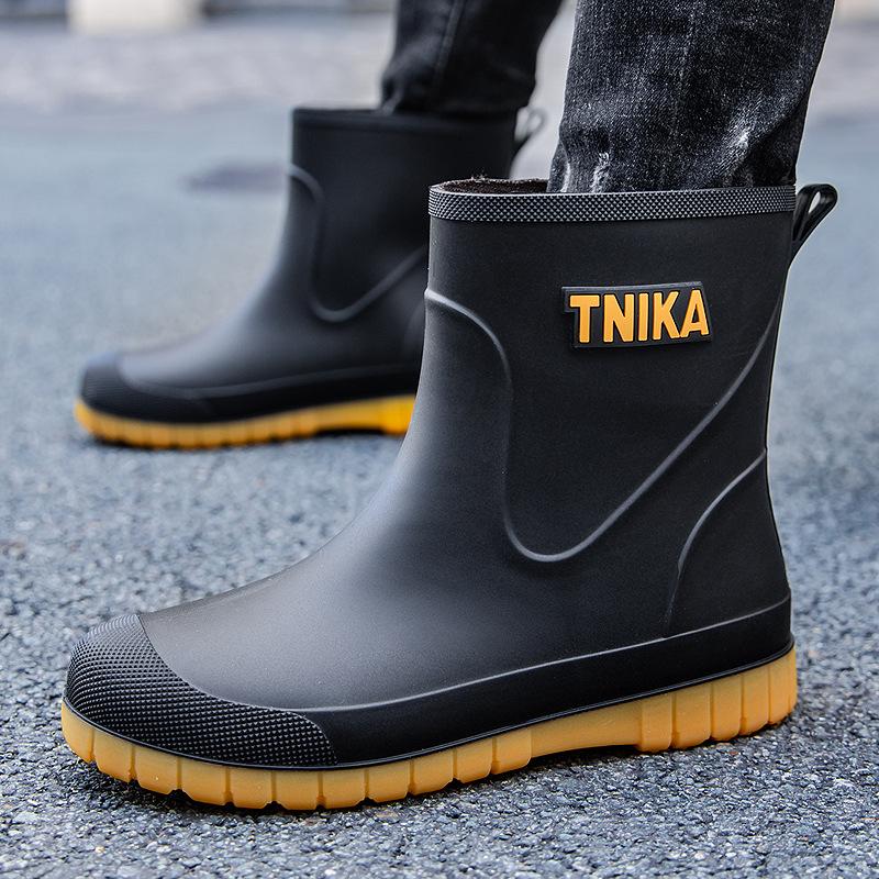 Мужские резиновые сапоги нескользящие средние бархатные теплые резиновые сапоги модные износостойкие резиновые сапоги комплект водонепроницаемые для рыбалки на открытом воздухе водные туфли