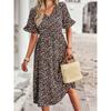 Summer Women V Neck Elegant Printed Short Sleeve High Waist A Line Floral Holiday Dress