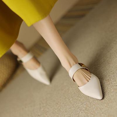 Мюли из натуральной кожи с французским острым носком из овчины - Женские летние тапочки с закрытым носком