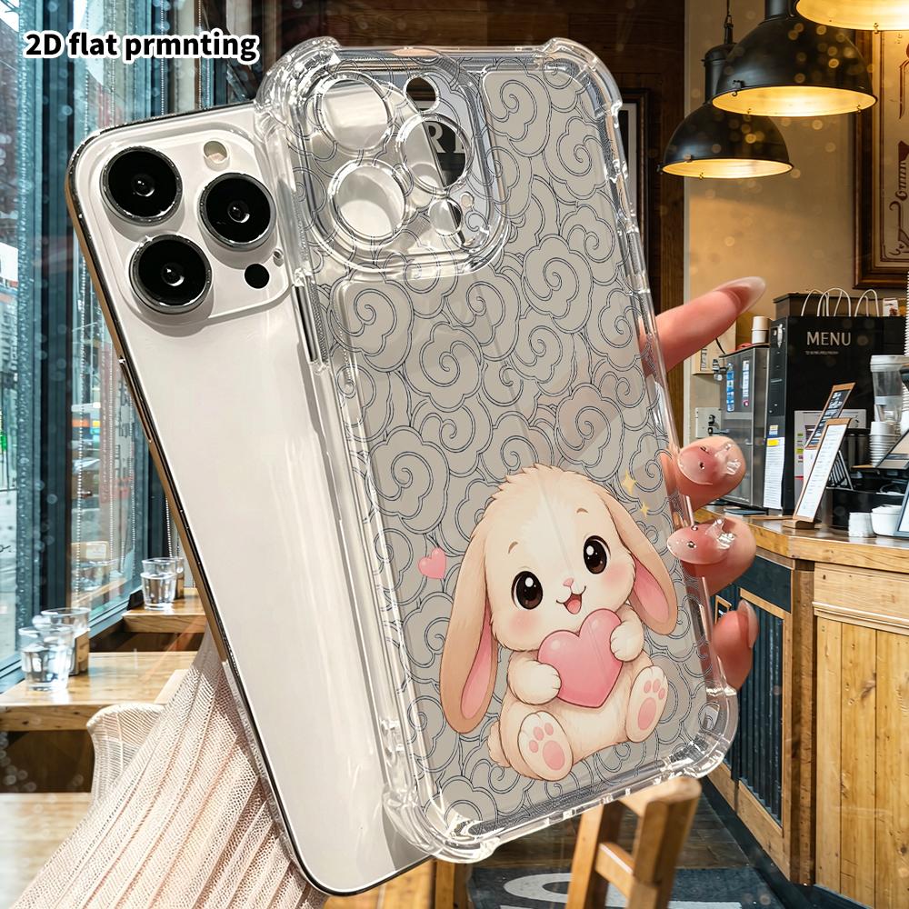 Чехол для телефона: 2D плоский, подходит для iPhone 18 17 16 15 14 13 Pro, прозрачные углы защитный чехол, светло-бежевый маленький кролик, подарок на Рождество и Хэллоуин