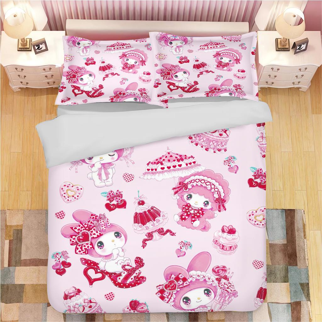 Серия Sanrio Набор постельного белья пододеяльник Kuromi для детей Размер King-size Роскошный чехол 100% Полиэстер 3 предмета Рождественские подарки Декор для дома